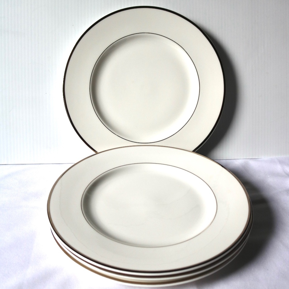 Set of 4 MIKASA White Cameo Platinum Dinner Plate Fine China Dinnerware Formal